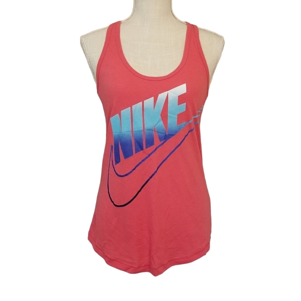 Nike Womens Small Pink Blue Swoop Racerback Athletic Tank Top Shirt